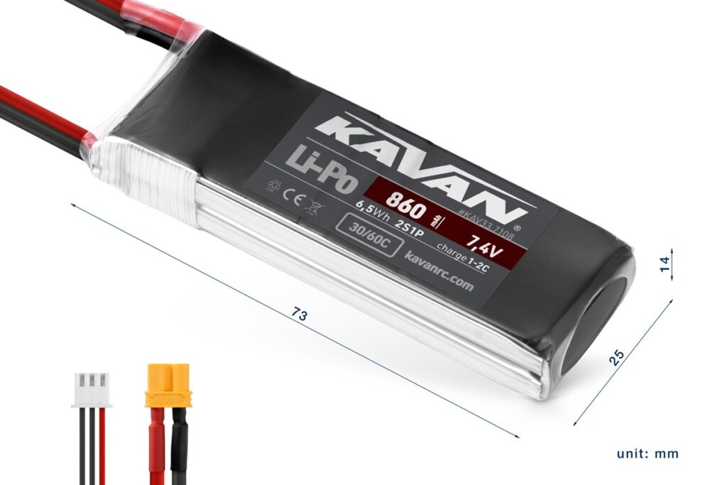 KAVAN LiPo 860 mAh 7,4 V 2S/XT 30/ 30/60C – Air Pack/7108
